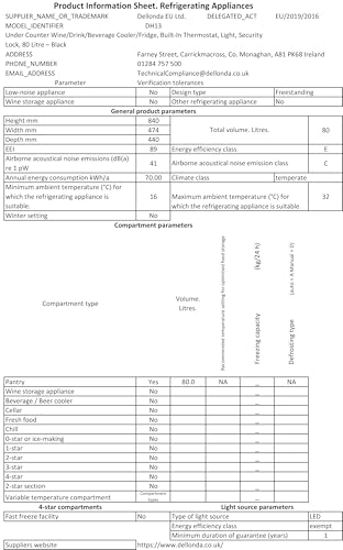 85L Under Counter Drinks/Beer & Wine Cooler Fridge with Light, Black - DH13