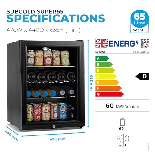 Super65 LED - Table-Top Fridge | 65L Beer, Wine & Drinks Fridge | LED Light + Lock & Key | Energy Efficient (Black)