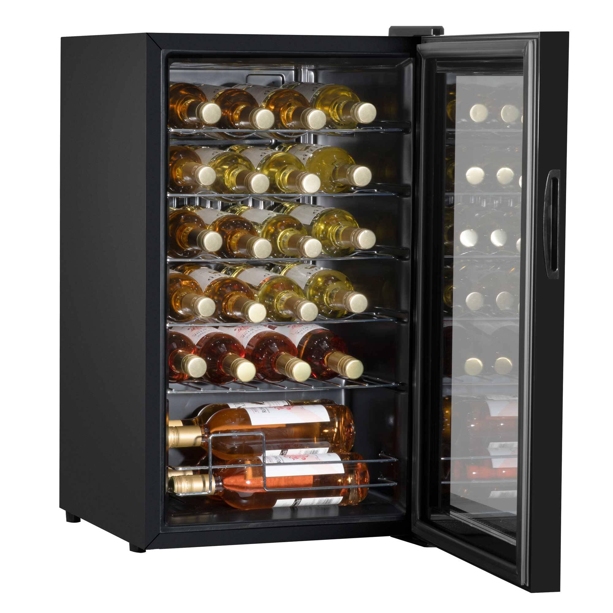 24 Bottle Wine Cooler Fridge with Digital Touch Screen Controls & LED Light, Black - DH9