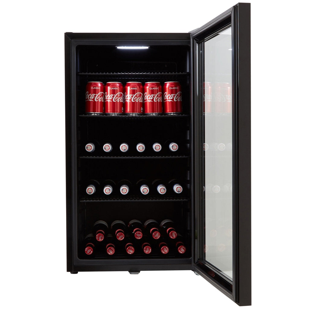 CBC98BK Under-Counter Fridge, 98 Litre Beer, Wine and Drinks Fridge with Adjustable Temperature Control, LED Light, Suitable for Cans and Bottles, Energy Efficient - in Black
