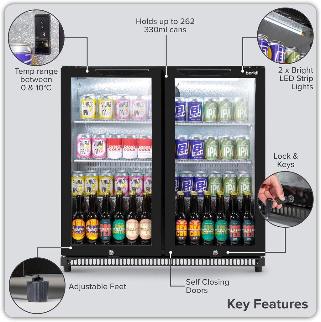 Back Bar Drinks Fridge with Hinged Double Door, 190L Capacity - DH272