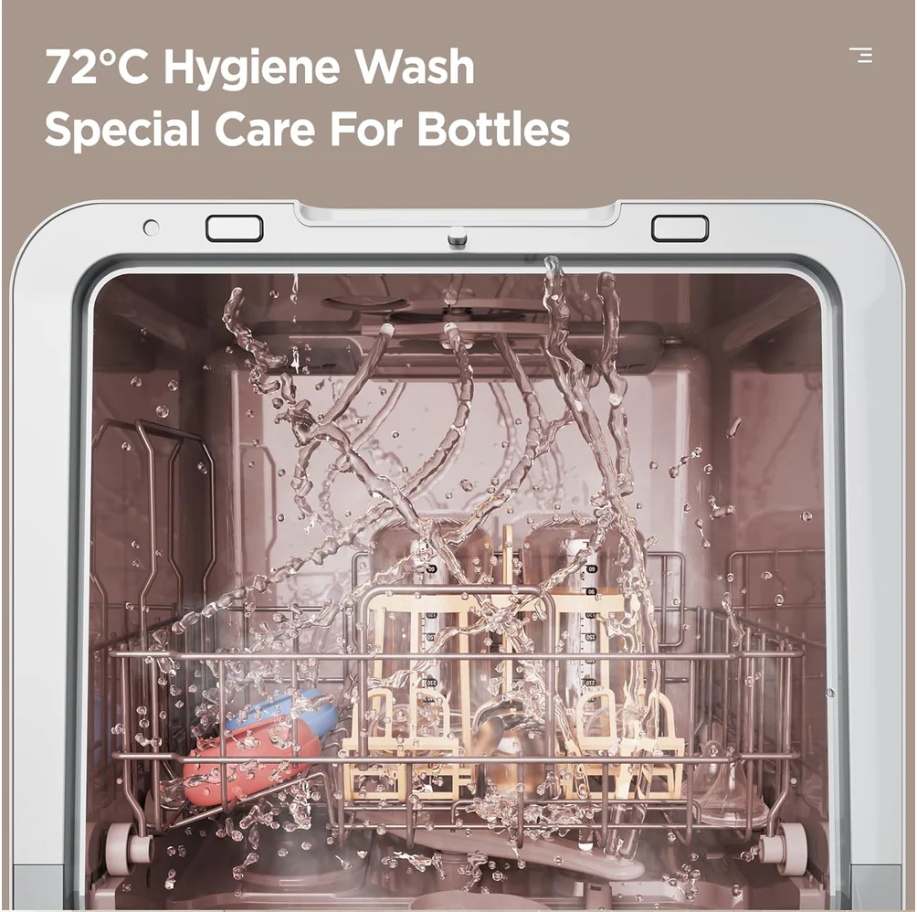 Mini Plus Dishwasher Compact Table Top Countertop Dishwasher with Built-in 6L Water Tank, Hygiene Wash, Auto Door Open Drying, Energy Class D - White