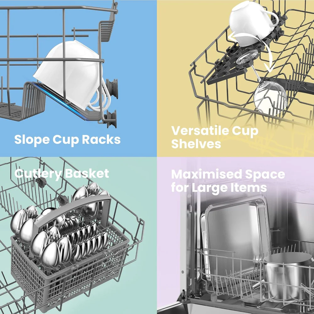 Mini Dishwasher Small Table Top Countertop Dishwasher with Built-in 5L Water Tank, Steam Wash, Ventilated Storage, Energy Class D - White